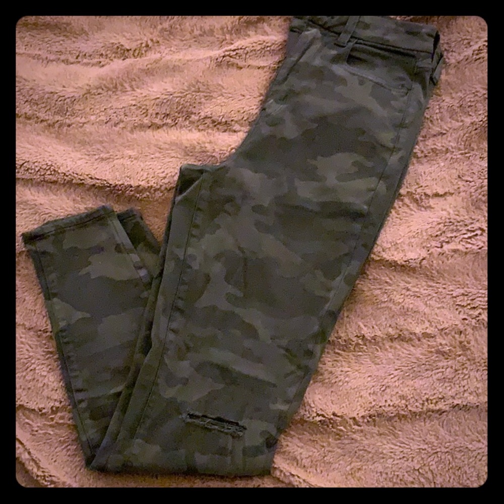 High Waisted Green Camo Jeans